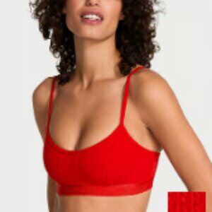 NWT Victoria's Secret Cotton Heart Pointelle Scoop Bralette - Lipstick Red Sz L
